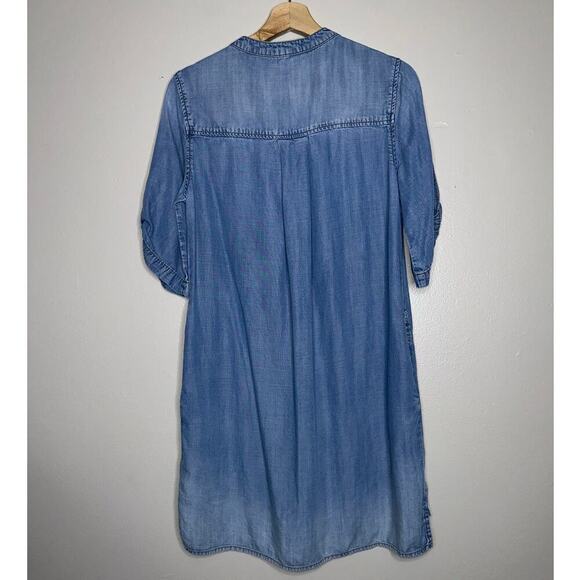 Cloth & Stone Anthropologie Chambray Lace Up Tunic Dress Blue Pockets Size Small - Picture 6 of 6